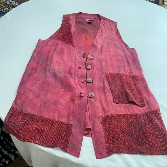 URU Hand Dyed Red Silk Boho Art To Wear Oversized 2 Piece Pant Set One Size - Picture 3 of 14